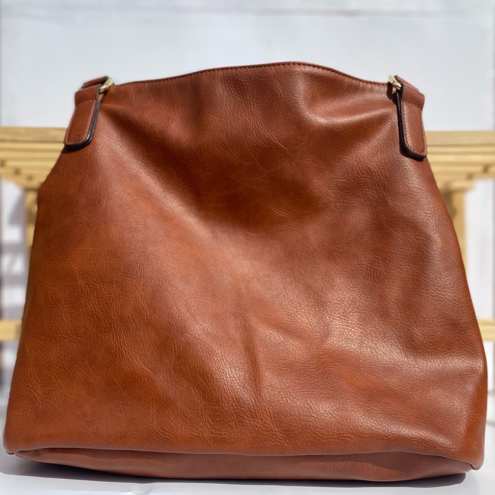 Faux Leather Brown Deep Pocket Bag - Picture 2 of 10